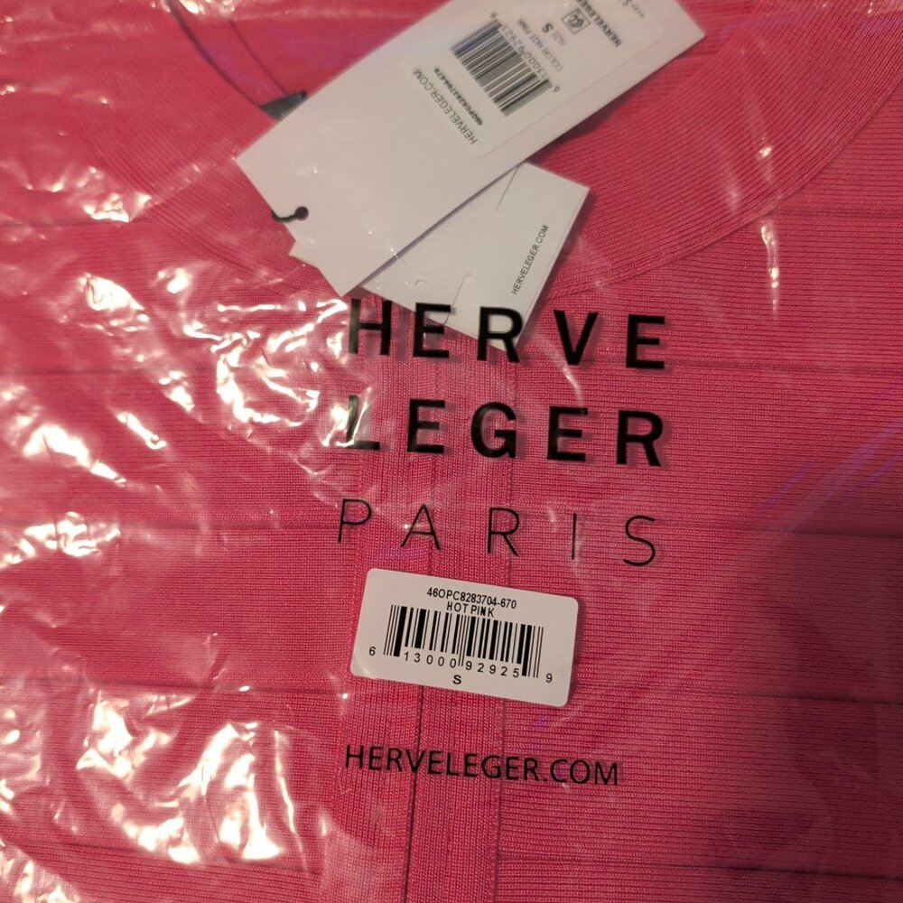 Herve Leger Hot Pink U-Neck Mini Bandage Dress - Picture 11 of 11